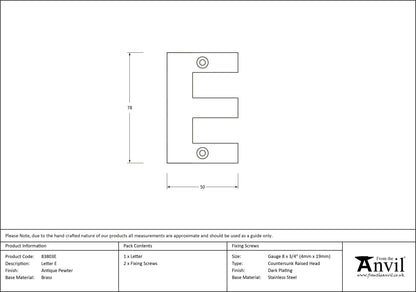 LETTER E 78x50x8 APW - 83803E by MARCHES (ANVIL) ARCHITECTURAL HARDWARE