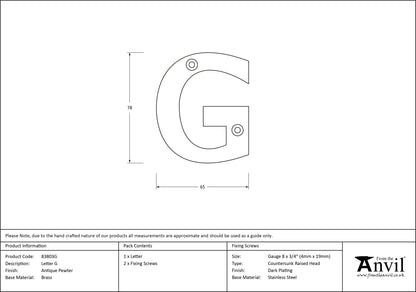 LETTER G 78x65x8 APW - 83803G by MARCHES (ANVIL) ARCHITECTURAL HARDWARE