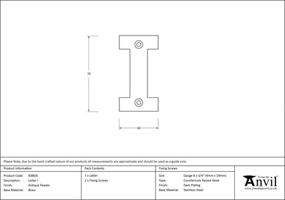 LETTER I 78x40x8 APW - 83803I by MARCHES (ANVIL) ARCHITECTURAL HARDWARE