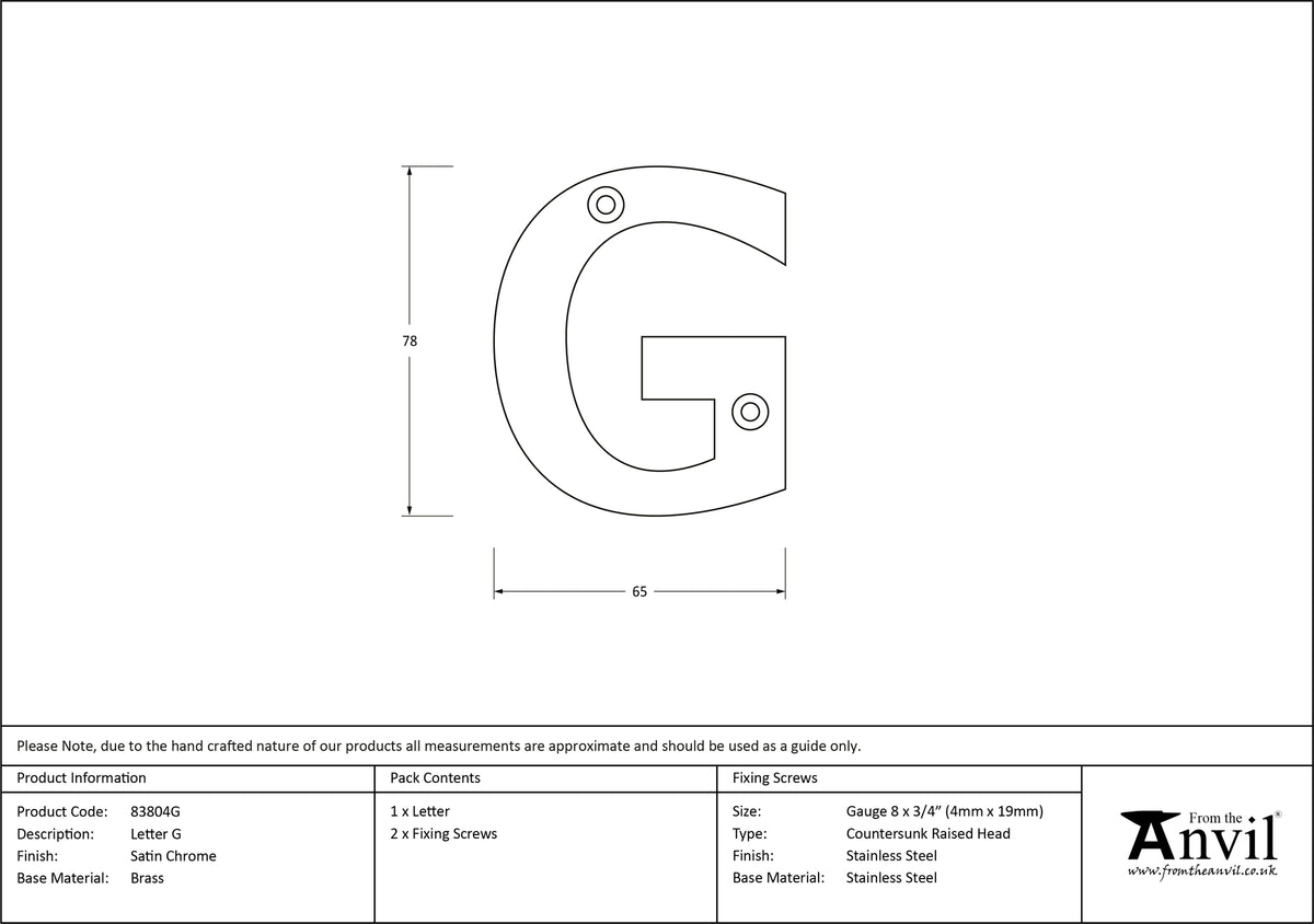 LETTER G 78x65x8 SCP - 83804G by MARCHES (ANVIL) ARCHITECTURAL HARDWARE