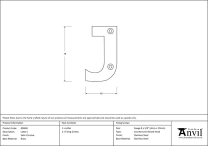 LETTER J 78x40x8 SCP - 83804J by MARCHES (ANVIL) ARCHITECTURAL HARDWARE
