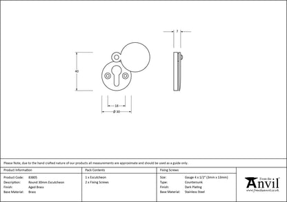 ESCUTCHEON ROUND 30x4 AGBR - 83805 by MARCHES (ANVIL) ARCHITECTURAL HARDWARE