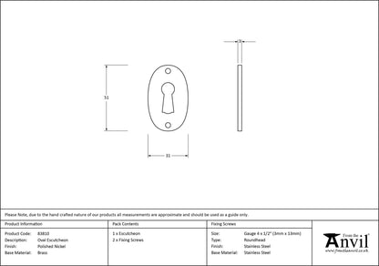 ESCUTCHEON OVAL 51x31x2.5 PNP - 83810 by MARCHES (ANVIL) ARCHITECTURAL HARDWARE