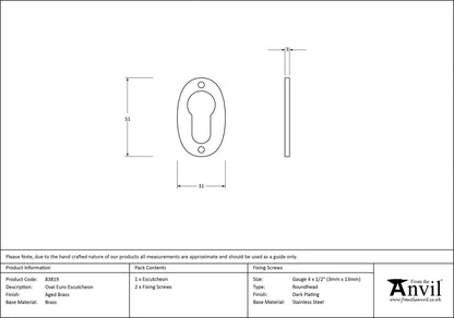 ESCUTCHEON EURO OVAL 51x31x2.5 AGBR - 83819 by MARCHES (ANVIL) ARCHITECTURAL HARDWARE