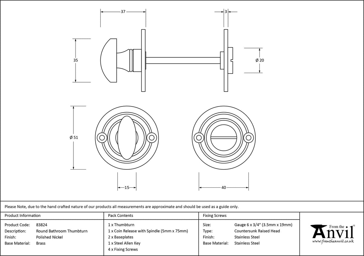 THUMBTURN SET RND 51x37 PNP - 83824 by MARCHES (ANVIL) ARCHITECTURAL HARDWARE