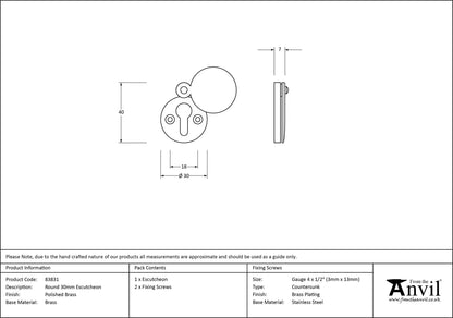 ESCUTCHEON ROUND 30x4 PBR - 83831 by MARCHES (ANVIL) ARCHITECTURAL HARDWARE