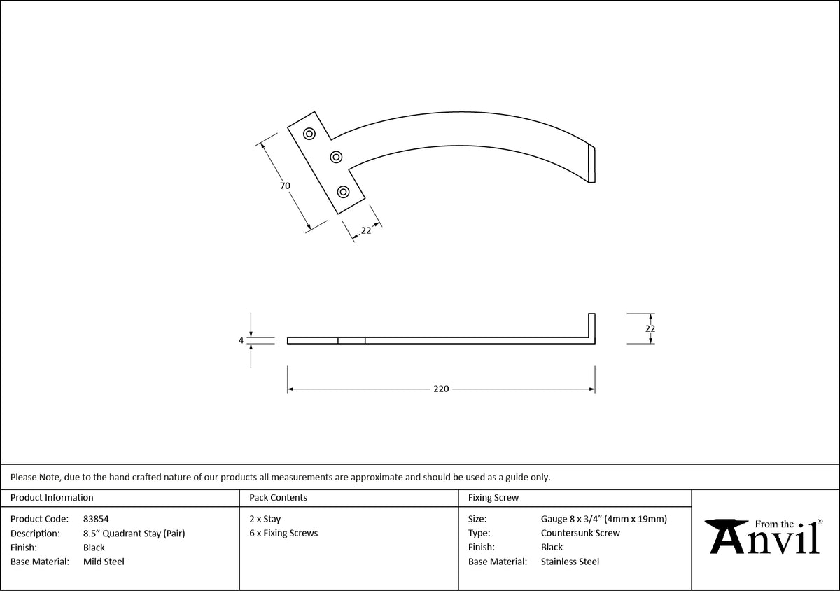 QUADRANT STAY PR 220x4x22 BLK - 83854 by MARCHES (ANVIL) ARCHITECTURAL HARDWARE