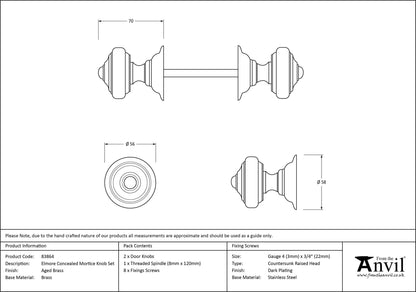 ELMORE MORTICE KNOB CNC 56x70x58 AGBR - 83864 by MARCHES (ANVIL) ARCHITECTURAL HARDWARE