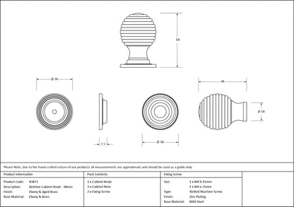 WOODEN BEEHIVE CABINET KNOB 38x55 EBO/ABR - 83872 by MARCHES (ANVIL) ARCHITECTURAL HARDWARE