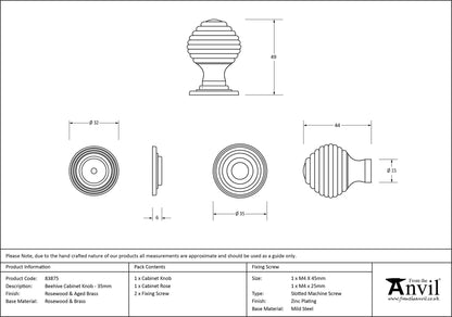 WOODEN BEEHIVE CABINET KNOB 35x50 RWD/ABR - 83875 by MARCHES (ANVIL) ARCHITECTURAL HARDWARE