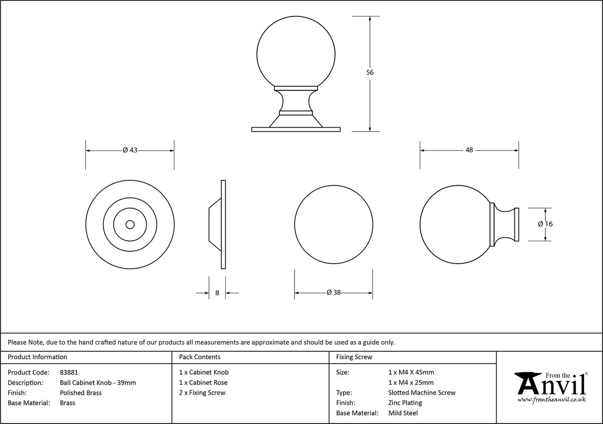 BALL CABINET KNOB 39x57 PBR - 83881 by MARCHES (ANVIL) ARCHITECTURAL HARDWARE