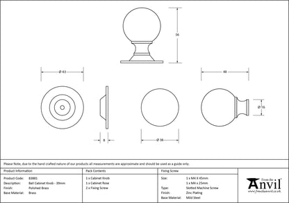 BALL CABINET KNOB 39x57 PBR - 83881 by MARCHES (ANVIL) ARCHITECTURAL HARDWARE