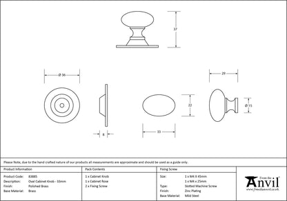 OVAL CABINET KNOB 33x22x37x36 PBR - 83885 by MARCHES (ANVIL) ARCHITECTURAL HARDWARE