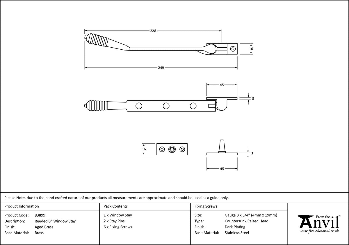 REEDED STAY 203 228x16x45 AGBR - 83899 by MARCHES (ANVIL) ARCHITECTURAL HARDWARE