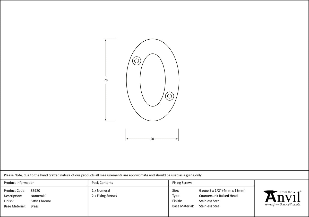 NUMERAL 0 78x50x8 SCP - 83920 by MARCHES (ANVIL) ARCHITECTURAL HARDWARE