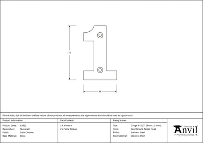 NUMERAL 1 78x48x8 SCP - 83921 by MARCHES (ANVIL) ARCHITECTURAL HARDWARE