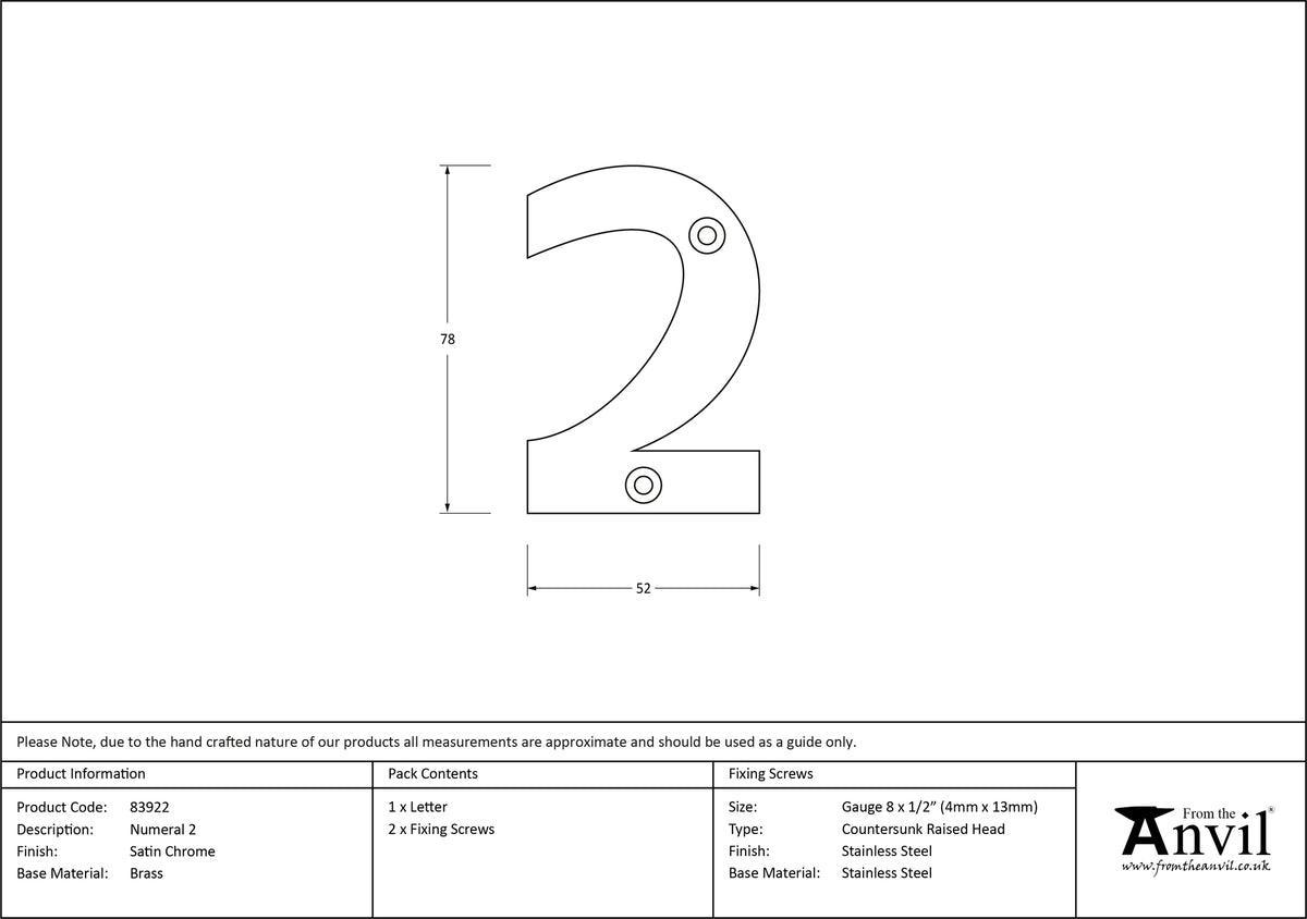 NUMERAL 2 78x52x8 SCP - 83922 by MARCHES (ANVIL) ARCHITECTURAL HARDWARE