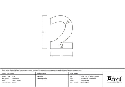 NUMERAL 2 78x52x8 SCP - 83922 by MARCHES (ANVIL) ARCHITECTURAL HARDWARE
