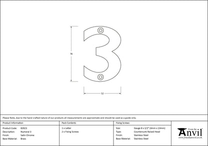 NUMERAL 3 78x52x8 SCP - 83923 by MARCHES (ANVIL) ARCHITECTURAL HARDWARE