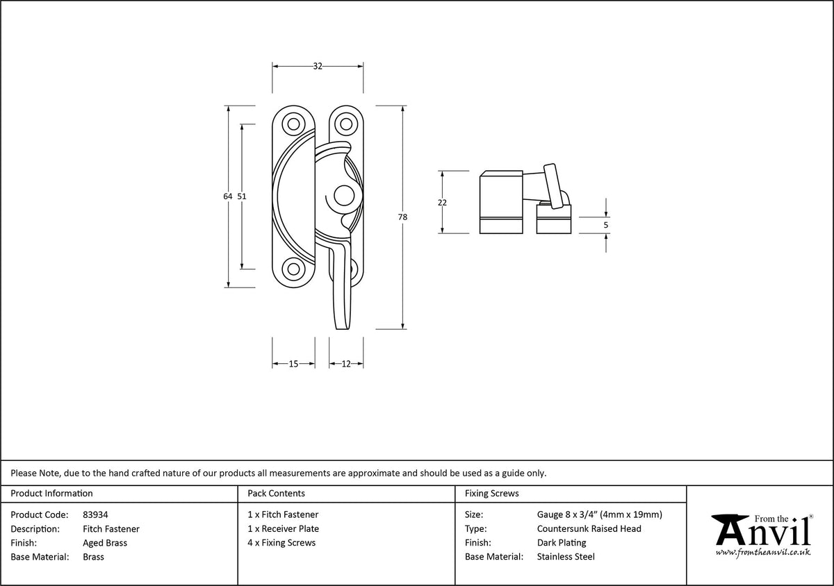 FITCH FASTENER 78x32x22 AGBR - 83934 by MARCHES (ANVIL) ARCHITECTURAL HARDWARE