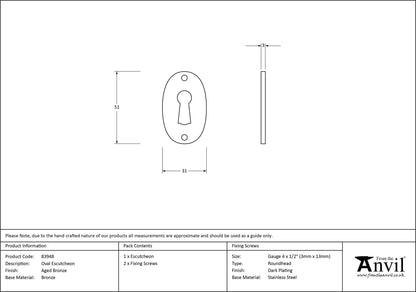 ESCUTCHEON OVAL 51x31x2.5 AGBZ - 83948 by MARCHES (ANVIL) ARCHITECTURAL HARDWARE