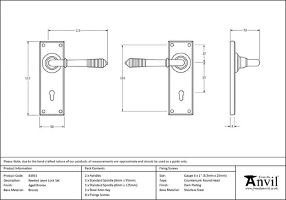 REEDED LEVER HANDLE LOCK 123x152x70 AGBZ - 83953 by MARCHES (ANVIL) ARCHITECTURAL HARDWARE
