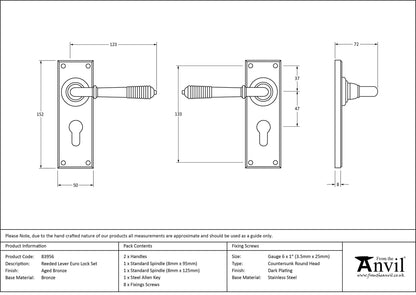 REEDED LEVER HANDLE EURO 123x152x70 AGBZ - 83956 by MARCHES (ANVIL) ARCHITECTURAL HARDWARE