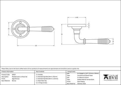 REEDED LEVER HANDLE+ROSE SPR 123x60x70 AGBZ - 83957 by MARCHES (ANVIL) ARCHITECTURAL HARDWARE