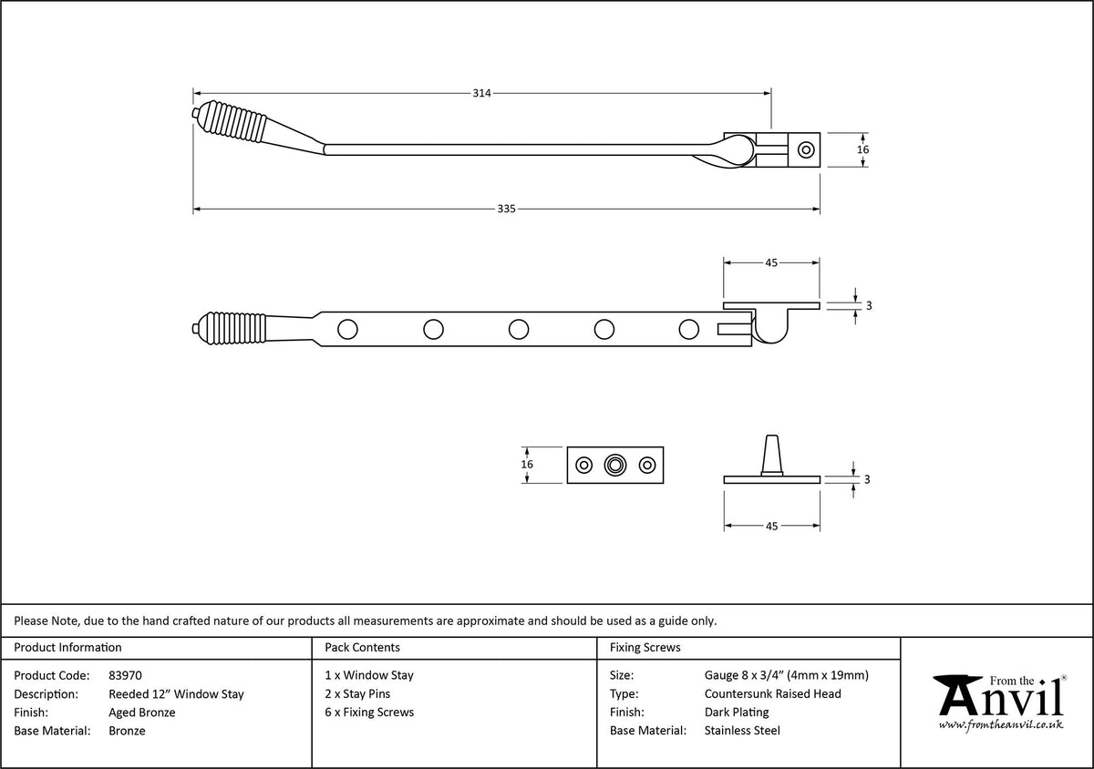 REEDED STAY 305 314x16x45 AGBZ - 83970 by MARCHES (ANVIL) ARCHITECTURAL HARDWARE