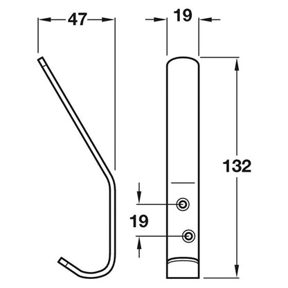 HAT+COAT HOOK 19x132x47 SAA