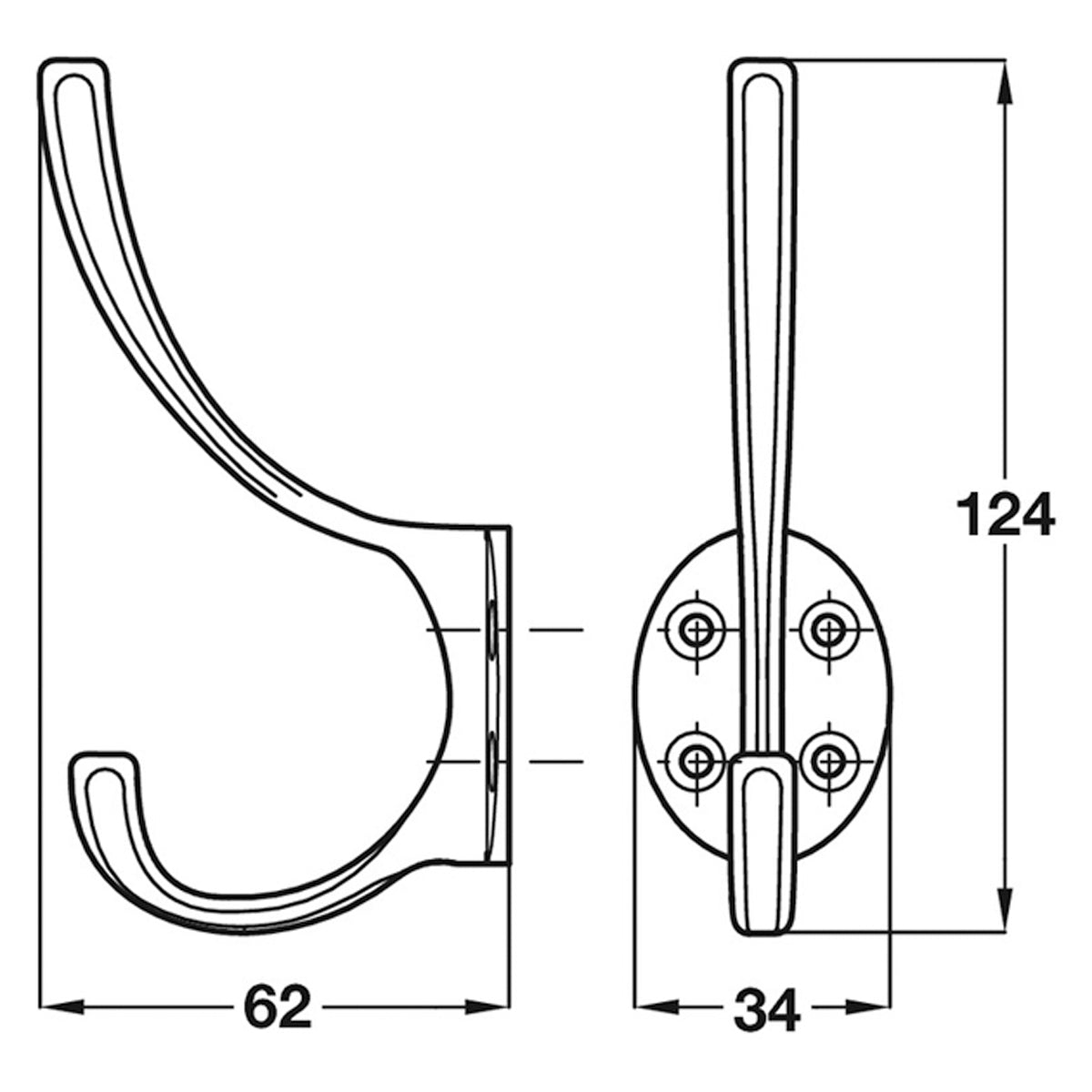 HAT+COAT HOOK 124x34x62 ZA/PCP