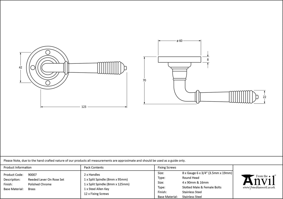 REEDED LEVER HANDLE+ROSE SPR 123x60x70 PCP - 90007 by MARCHES (ANVIL) ARCHITECTURAL HARDWARE