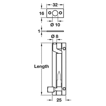 NECKED BARREL BOLT 25x102 BRS/SNP