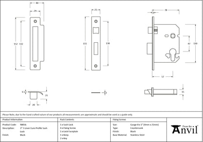 EURO SASH LOCK BS56 76 BLK - 90056 by MARCHES (ANVIL) ARCHITECTURAL HARDWARE