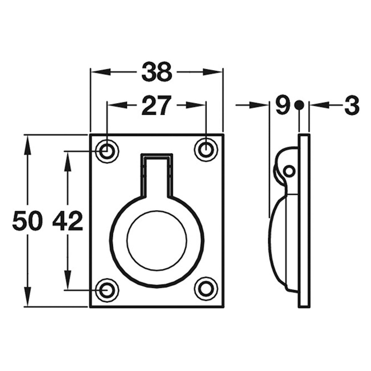FLUSH RING PULL HAND 38x50 BRS/POL