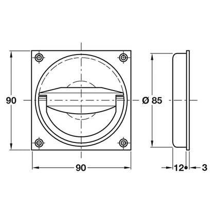 FLUSH RING PULL HANDLE 90x90 BR/POL
