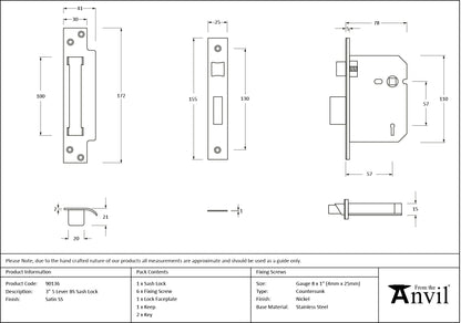 5LEVER SASH LOCK BS56 DIF 76 SSS - 90136 by MARCHES (ANVIL) ARCHITECTURAL HARDWARE