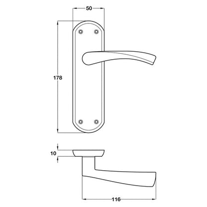 OLTON LEVER HANDLE 178x50x116 LATCH PCP