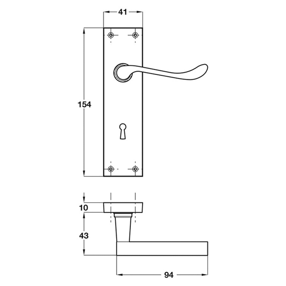 SCROLL LEVER HANDLE+PL 154x41 BATH SNP