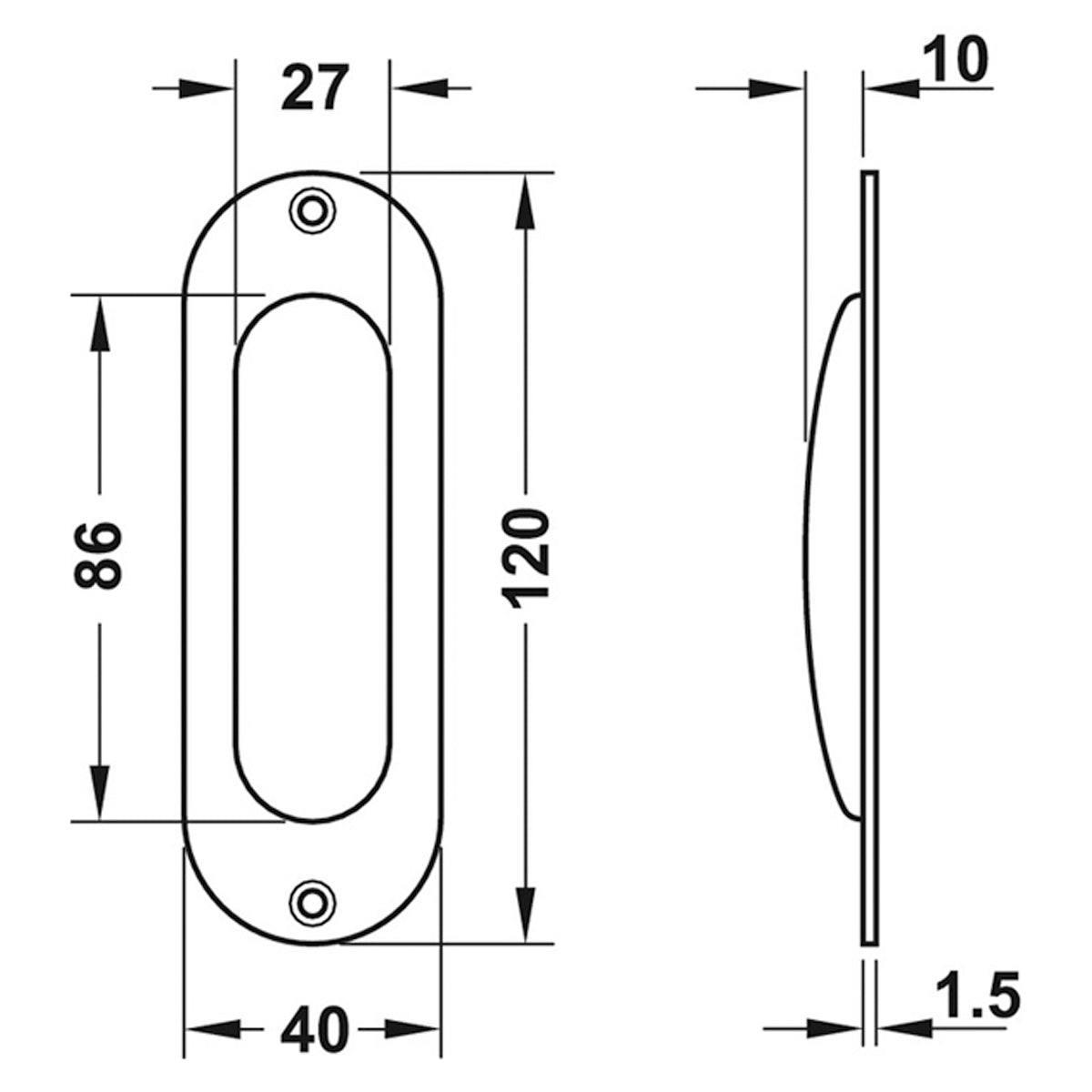 FLUSH PULL HANDLE 40x120x11 PSS