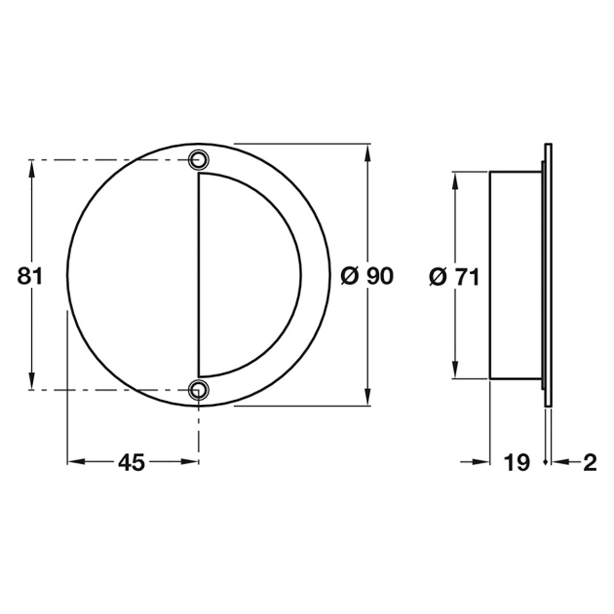 FLUSH PULL HANDLE D90x21 PSS