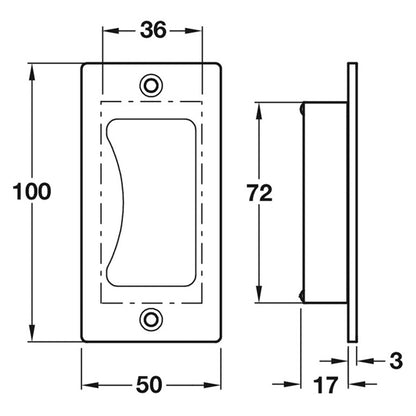 FLUSH PULL HANDLE 50x100x20 SSS