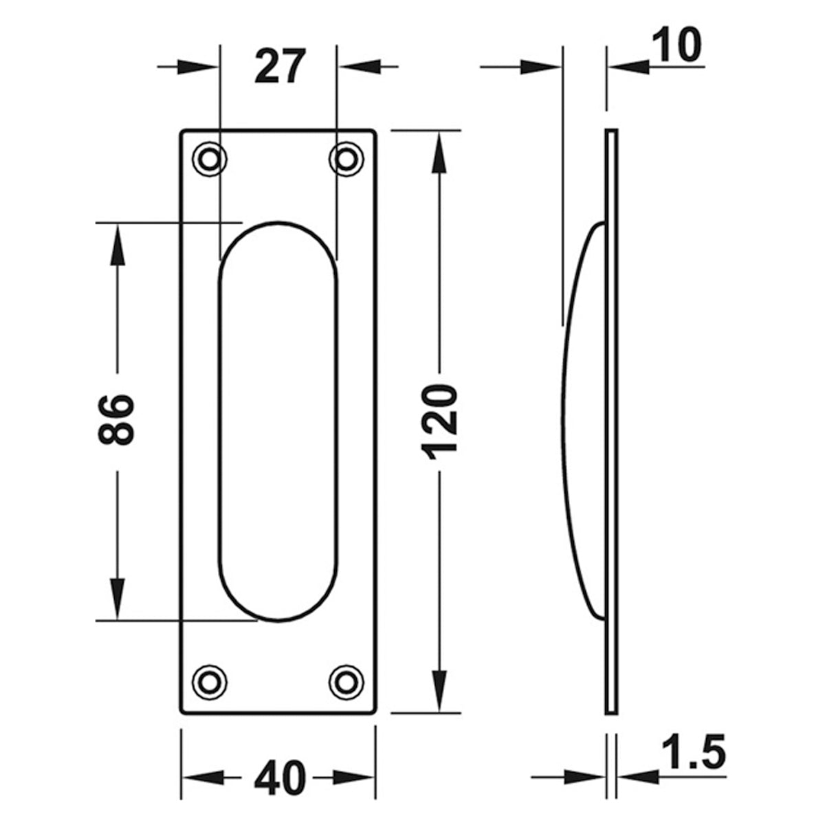 STARTEC FLUSH PULL HND 120x40 SSS