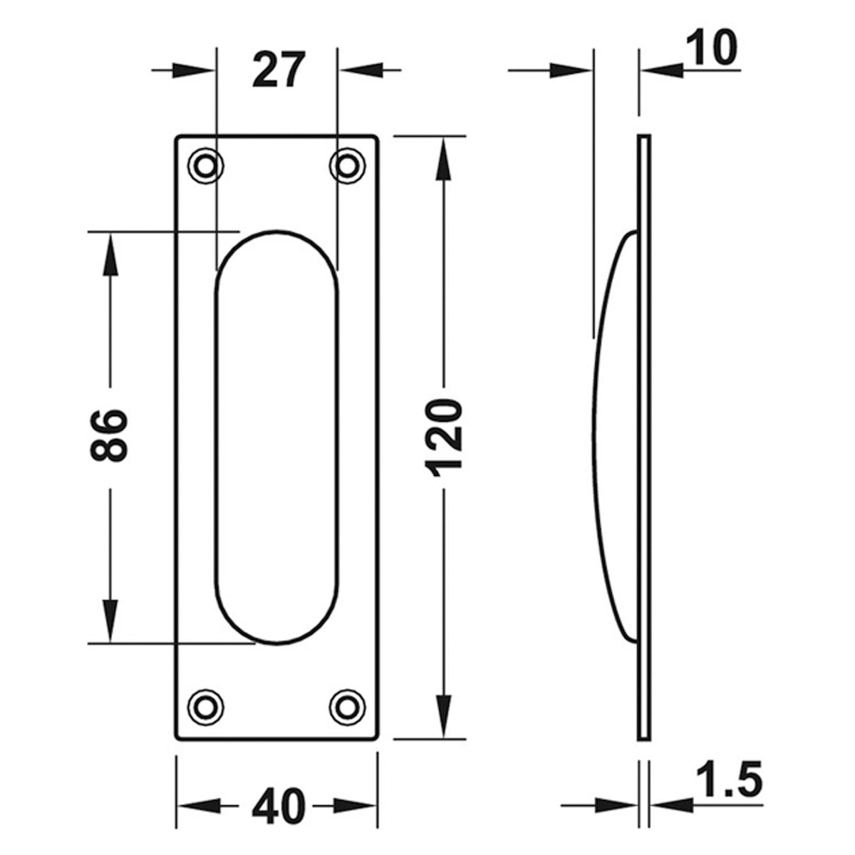FLUSH PULL HANDLE 40x120x11 SSS