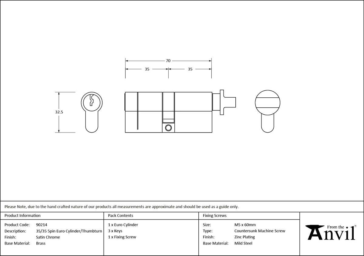 EURO CYLINDER/THUMBTURN 5PIN DIFFER 35/35 SCP - 90214 by MARCHES (ANVIL) ARCHITECTURAL HARDWARE
