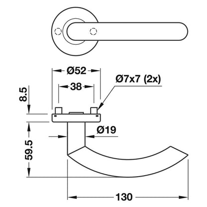 CHAMP SHAPED LEVER HANDLE STST/SAT