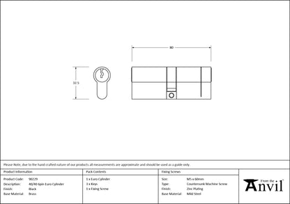6PIN EURO CYLINDER DIFFER 40/40 BLK - 90229 by MARCHES (ANVIL) ARCHITECTURAL HARDWARE
