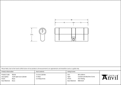 6PIN EURO CYLINDER DIFFER 35/45 BLK - 90230 by MARCHES (ANVIL) ARCHITECTURAL HARDWARE