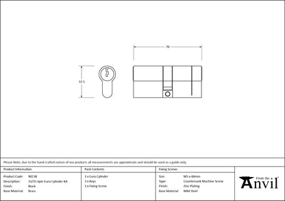6PIN EURO CYLINDER ALIKE 35/35 BLK - 90238 by MARCHES (ANVIL) ARCHITECTURAL HARDWARE