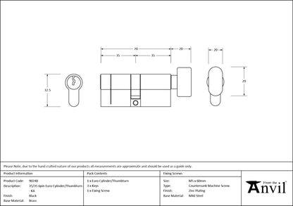 EURO CYLINDER/THUMBTURN 6PIN ALIKE 35/35 BLK - 90240 by MARCHES (ANVIL) ARCHITECTURAL HARDWARE